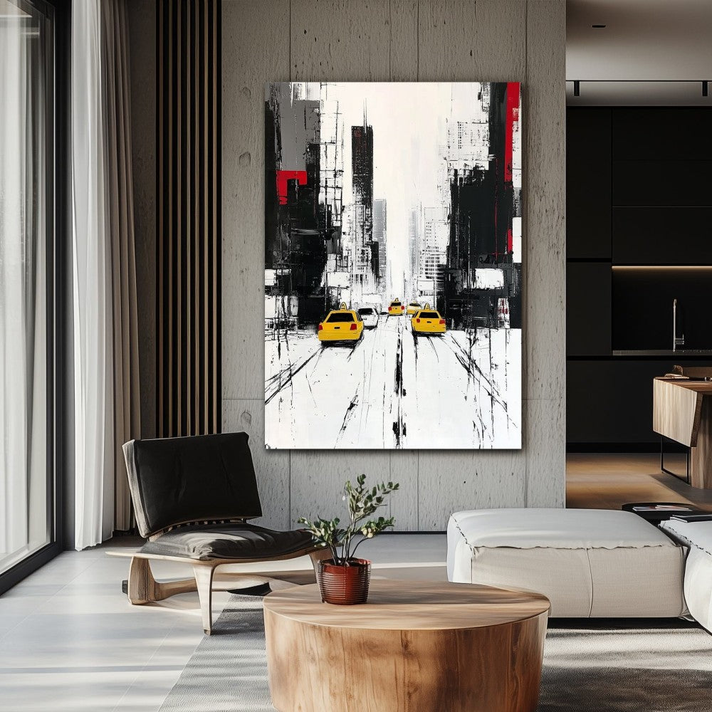 Handmade Oil Painting Canvas Wall Art Decoration Modern Black And White Abstract Architectural Street Scene For Home Living Room Decor Entrance Niche Art Installation Rolled Frameless