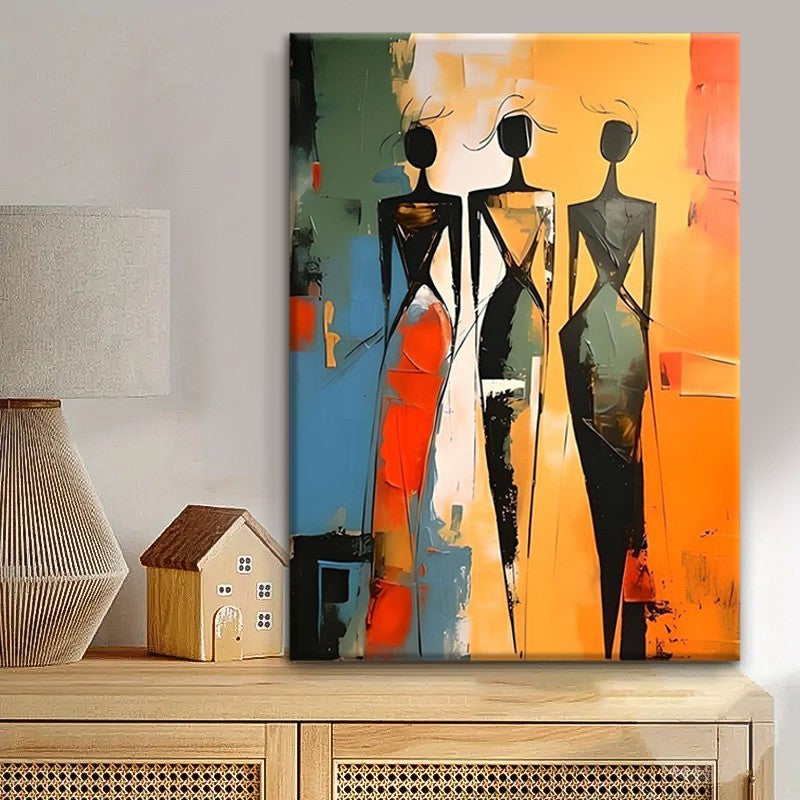Colorful African Black Woman Ethnic Women Hand-Painted Canvas Oil Painting Abstract Wall Art Picture For Living Room Home Interior Decor Unframed