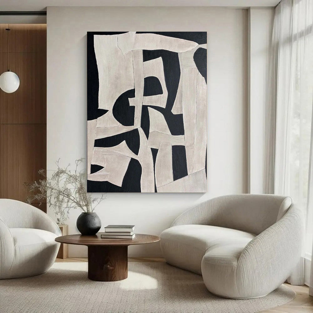 Handmade Oil Painting Canvas Wall Art Decoration Modern Abstract Black White Texture Minimalist For Home Decor Rolled Frameless Unstretched Painting