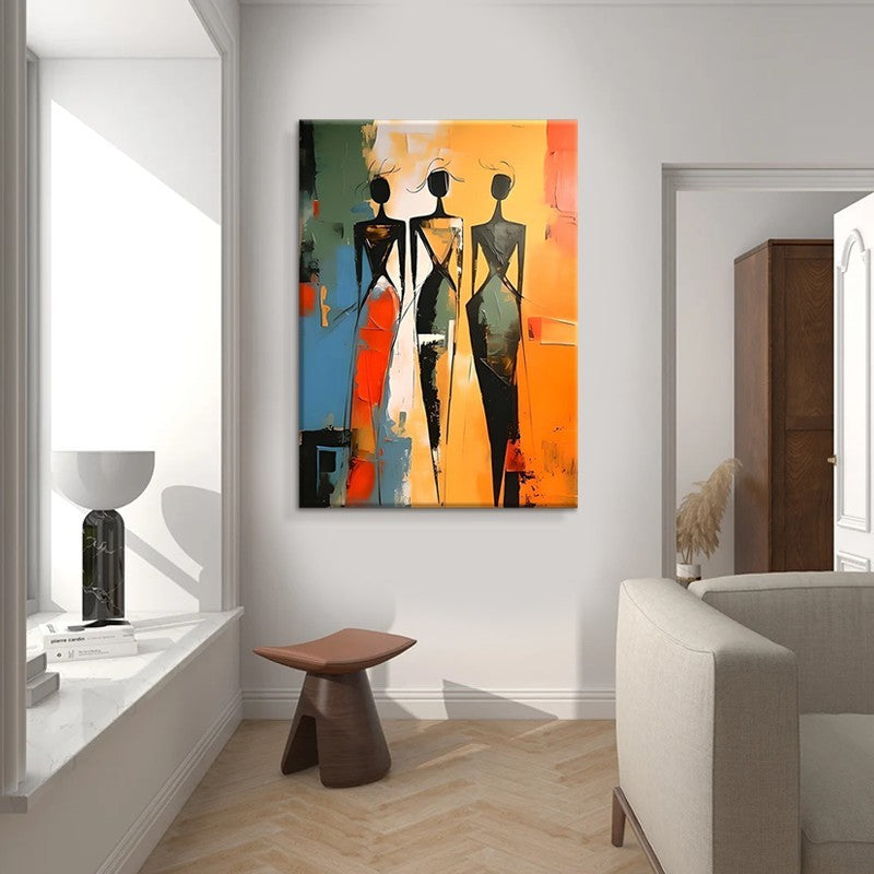 Colorful African Black Woman Ethnic Women Hand-Painted Canvas Oil Painting Abstract Wall Art Picture For Living Room Home Interior Decor Unframed