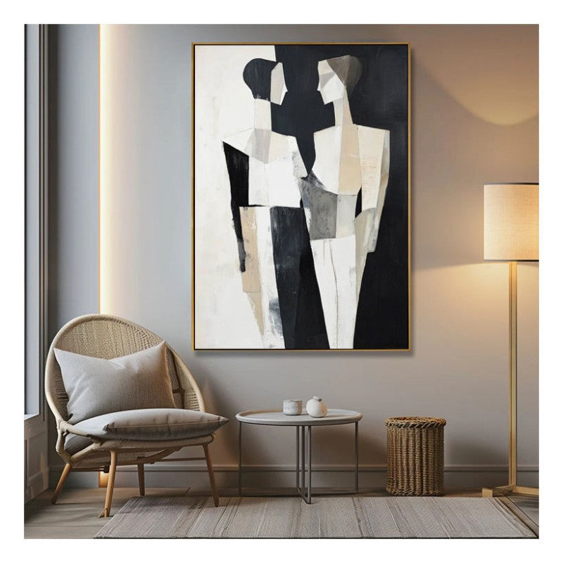 Abstract Decorative Painting Of Black And White Fashionable People Hand-Painted Oil Painting Canvas Wall Art For Home Living Room Decor Rolled Frameless Unstretched Painting