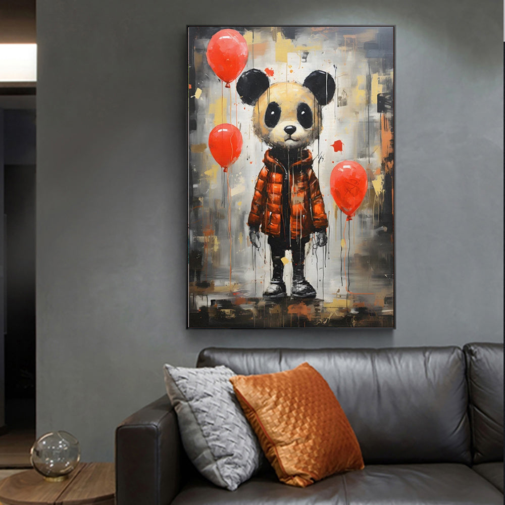 Graffiti Animal Fashion Handmade Oil Painting Canvas Wall Art Decoration Panda For Home Children's Room Decor Rolled Frameless Unstretched Painting