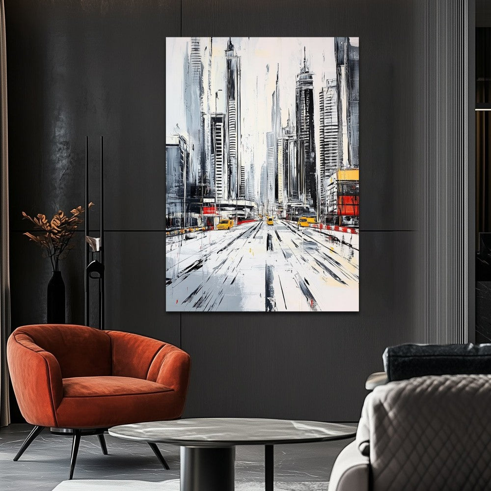 Handmade Oil Painting Canvas Wall Art Decoration Modern Black And White Abstract Architectural Street Scene For Home Living Room Decor Entrance Niche Art Installation Rolled Frameless