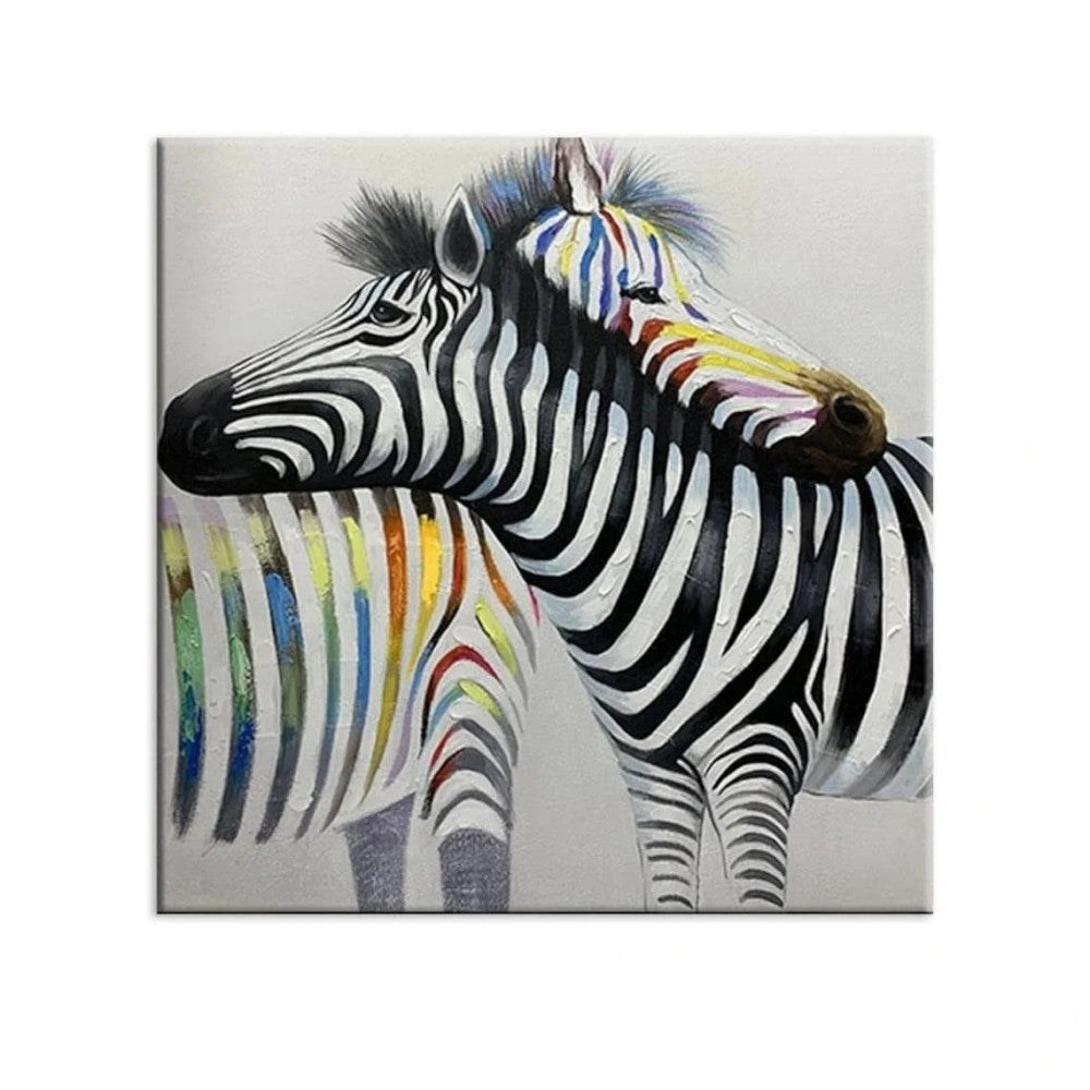 Handmade Oil Painting Canvas Wall Art Decoration Modern Animal Abstract Colorful Couple Zebras For Fashion Home Interior Decor Rolled Frameless Unstretched Painting