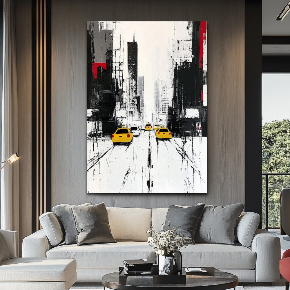 Handmade Oil Painting Canvas Wall Art Decoration Modern Black And White Abstract Architectural Street Scene For Home Living Room Decor Entrance Niche Art Installation Rolled Frameless