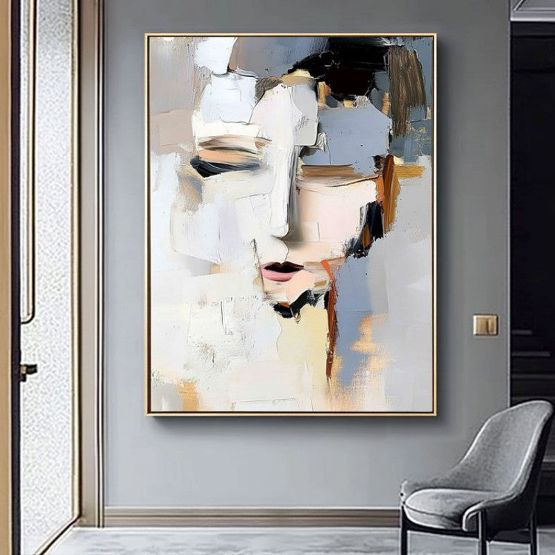 Abstract Woman Portrait Canvas Wall Art Poster Hand-Painted Oil Painting Chic Woman Face Art Painting Modern Black And White Bedroom Decor