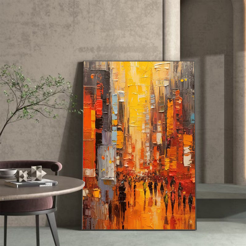 Modern Cityscape Hand Painted Minimal Art Acrylic Textured Abstract Painting Large Wall Art Pictures For Living Room Home Decor Bedroom