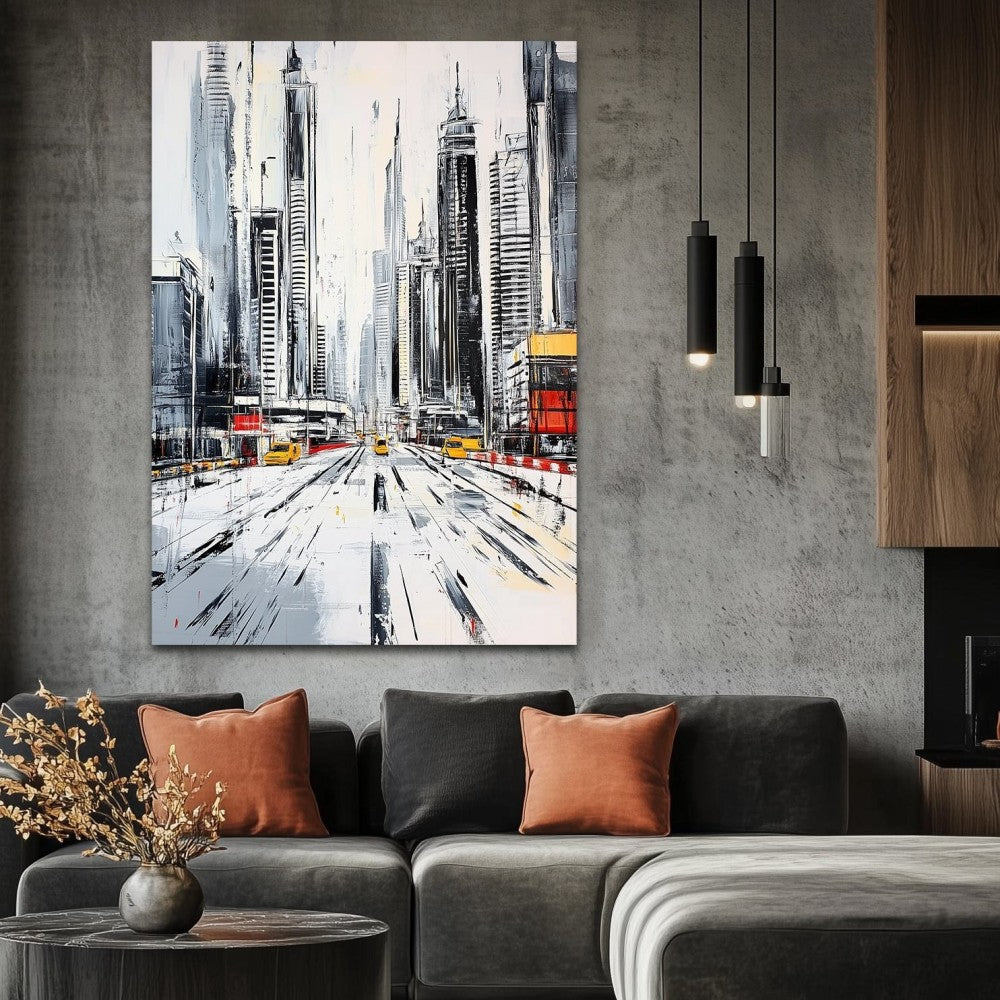 Handmade Oil Painting Canvas Wall Art Decoration Modern Black And White Abstract Architectural Street Scene For Home Living Room Decor Entrance Niche Art Installation Rolled Frameless