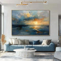 Handmade Oil Painting Canvas Wall Art Decoration Sunset Over The Sea Abstract Sunrise Landscape For Home Living Room Decor Rolled Frameless Unstretched Painting
