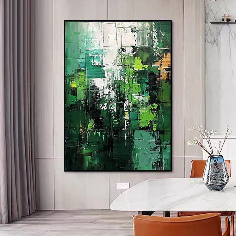 Green Landscape Abstract Handmade Painting Large Wall Art Green Minimalism Texture Hand Painted Painting Green Canvas Home Decor