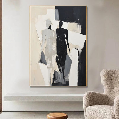 Abstract Decorative Painting Of Black And White Fashionable People Hand-Painted Oil Painting Canvas Wall Art For Home Living Room Decor Rolled Frameless Unstretched Painting