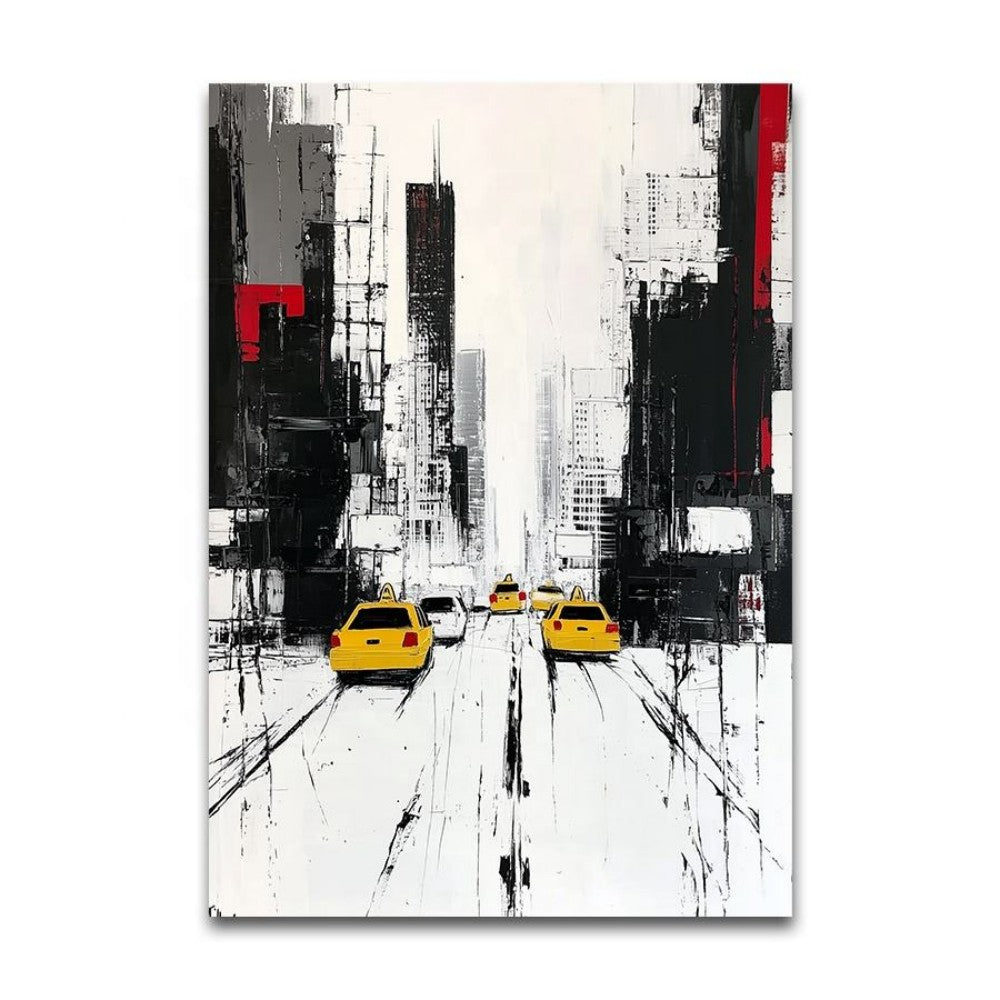 Handmade Oil Painting Canvas Wall Art Decoration Modern Black And White Abstract Architectural Street Scene For Home Living Room Decor Entrance Niche Art Installation Rolled Frameless
