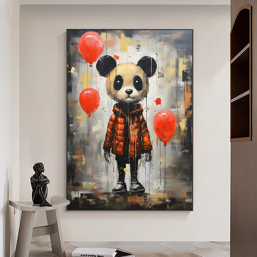 Graffiti Animal Fashion Handmade Oil Painting Canvas Wall Art Decoration Panda For Home Children's Room Decor Rolled Frameless Unstretched Painting