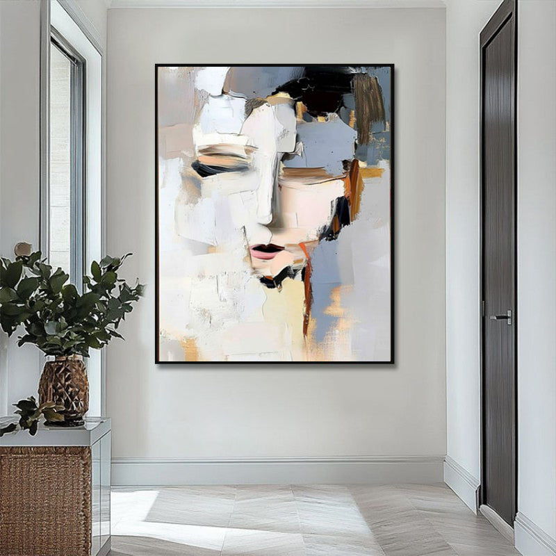 Abstract Woman Portrait Canvas Wall Art Poster Hand-Painted Oil Painting Chic Woman Face Art Painting Modern Black And White Bedroom Decor