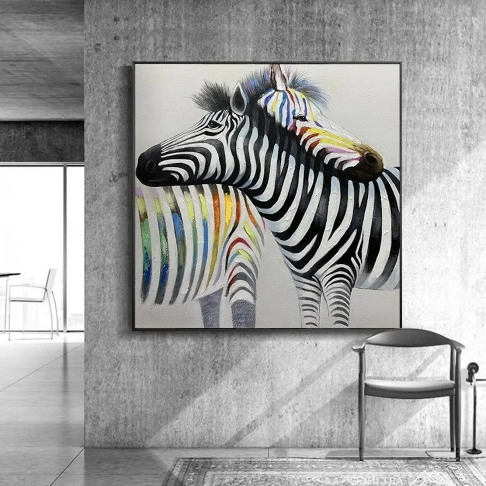Handmade Oil Painting Canvas Wall Art Decoration Modern Animal Abstract Colorful Couple Zebras For Fashion Home Interior Decor Rolled Frameless Unstretched Painting