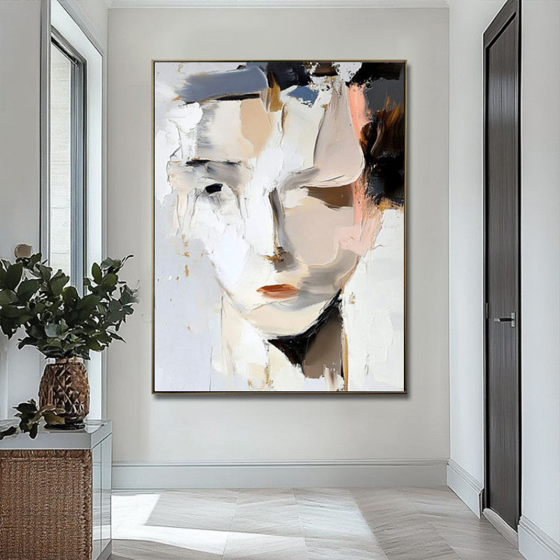 Abstract Woman Portrait Canvas Wall Art Poster Hand-Painted Oil Painting Chic Woman Face Art Painting Modern Black And White Bedroom Decor