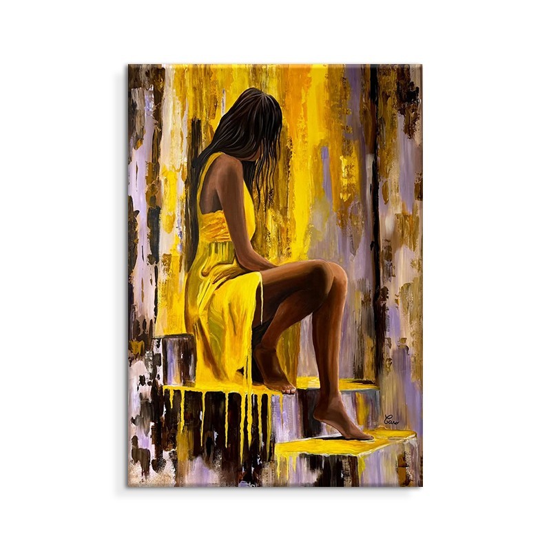 Hand-Painted Oil Painting Modern Art Picture People Girl In Yellow Dress Home Living Room Bedroom Bathroom Canvas Wall Art Decor