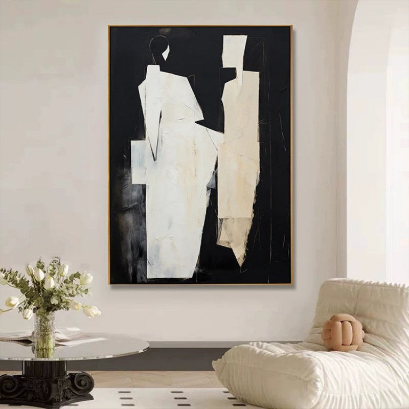 Abstract Decorative Painting Of Black And White Fashionable People Hand-Painted Oil Painting Canvas Wall Art For Home Living Room Decor Rolled Frameless Unstretched Painting