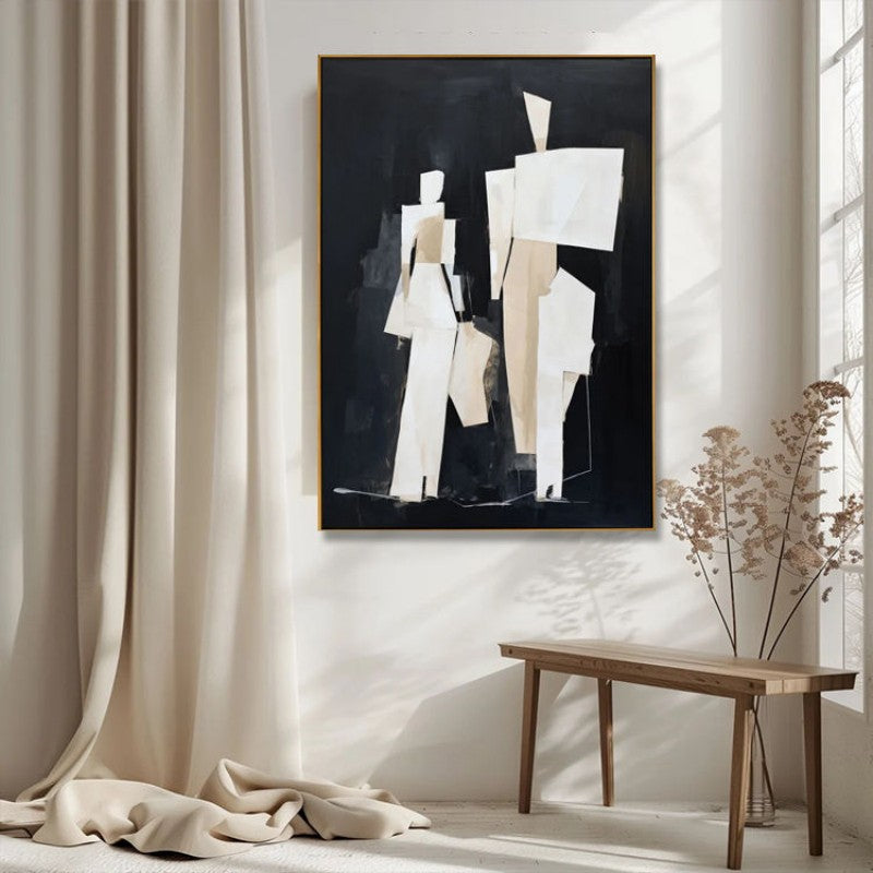 Abstract Decorative Painting Of Black And White Fashionable People Hand-Painted Oil Painting Canvas Wall Art For Home Living Room Decor Rolled Frameless Unstretched Painting