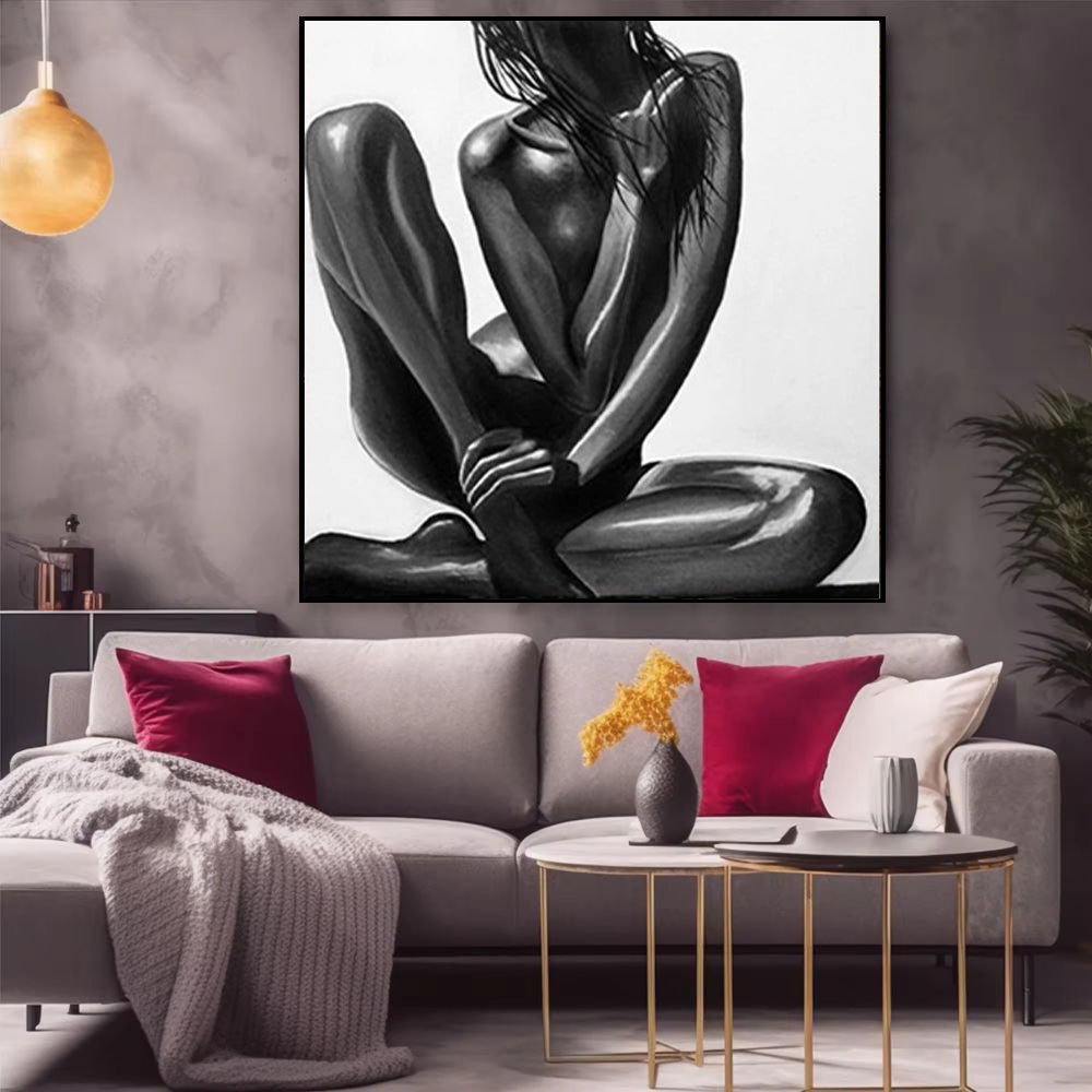 Handmade Oil Painting Canvas Wall Art Decoration Modern Black Naked African Girl Abstract Square Home Dining Room Bedroom Decor Rolled Frameless Unstretched Painting