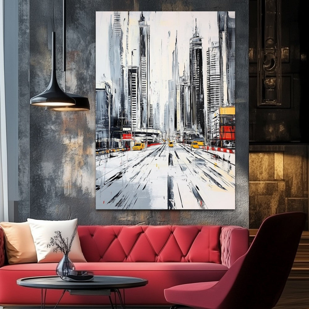 Handmade Oil Painting Canvas Wall Art Decoration Modern Black And White Abstract Architectural Street Scene For Home Living Room Decor Entrance Niche Art Installation Rolled Frameless