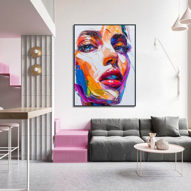 Handmade Oil Painting Canvas Wall Art Decoration Modern Abstract Knife Drawing  Human Face For Home Living Room Decor Rolled Frameless Unstretched