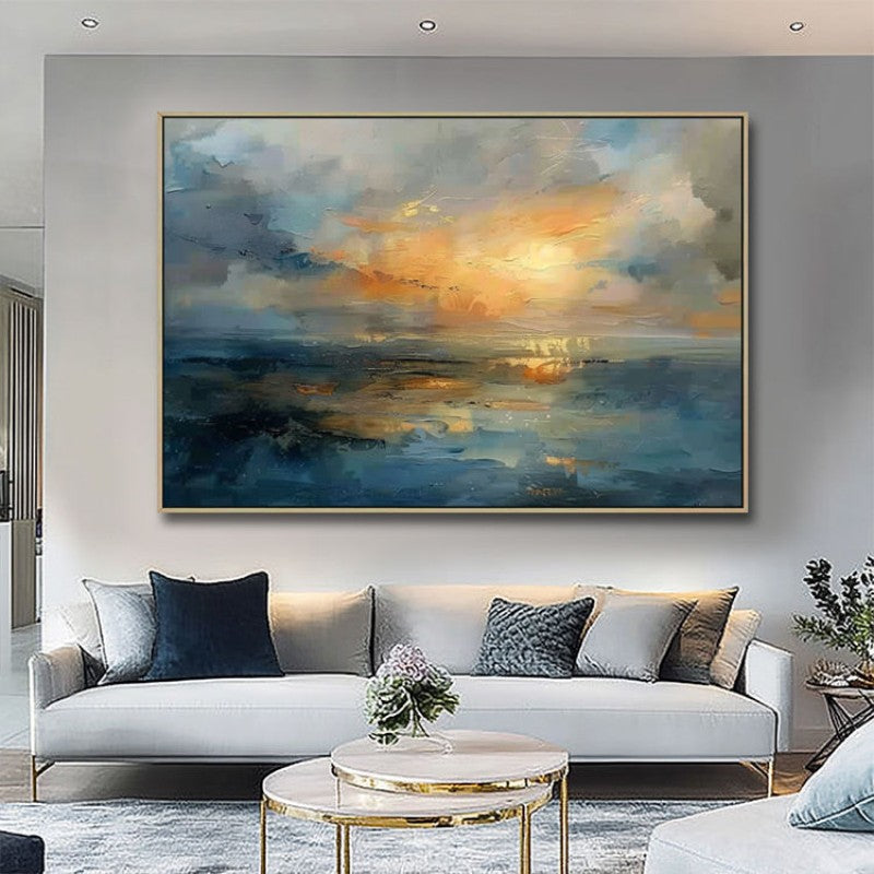 Handmade Oil Painting Canvas Wall Art Decoration Sunset Over The Sea Abstract Sunrise Landscape For Home Living Room Decor Rolled Frameless Unstretched Painting