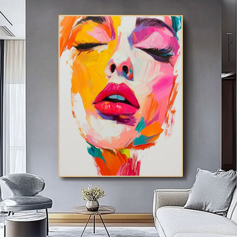 Handmade Oil Painting Canvas Wall Art Decoration Modern Abstract Knife Drawing  Human Face For Home Living Room Decor Rolled Frameless Unstretched