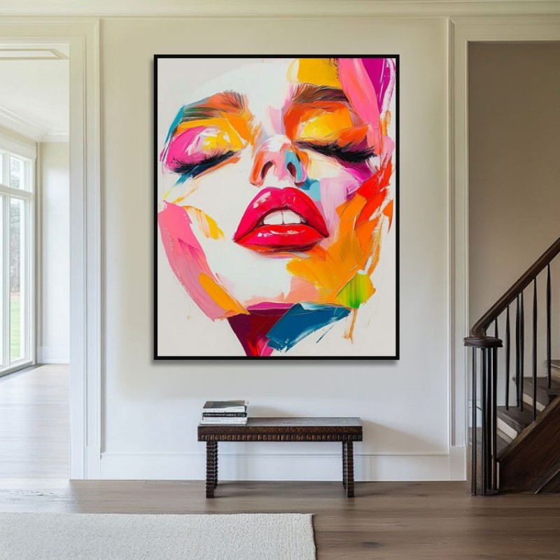 Handmade Oil Painting Canvas Wall Art Decoration Modern Abstract Knife Drawing  Human Face For Home Living Room Decor Rolled Frameless Unstretched