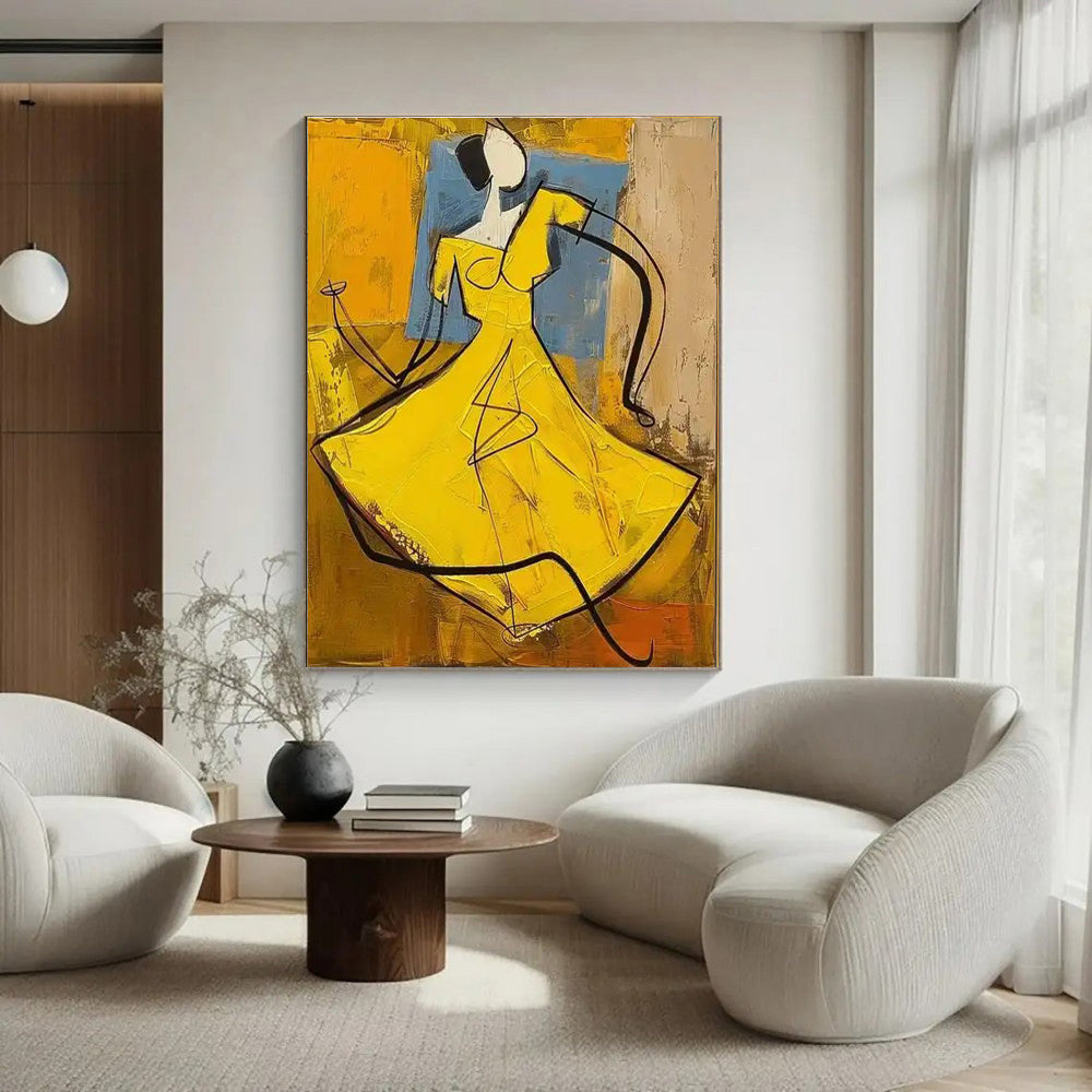 Hand-painted People Oil Painting On Canvas Abstract Large Yellow Texture Vintage Wall Art Wabi Sabi Painting Bedroom Large Wall Decor Gift Painting