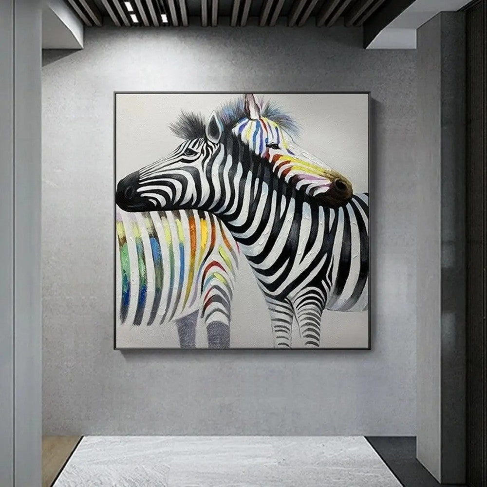 Handmade Oil Painting Canvas Wall Art Decoration Modern Animal Abstract Colorful Couple Zebras For Fashion Home Interior Decor Rolled Frameless Unstretched Painting