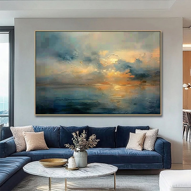 Handmade Oil Painting Canvas Wall Art Decoration Sunset Over The Sea Abstract Sunrise Landscape For Home Living Room Decor Rolled Frameless Unstretched Painting