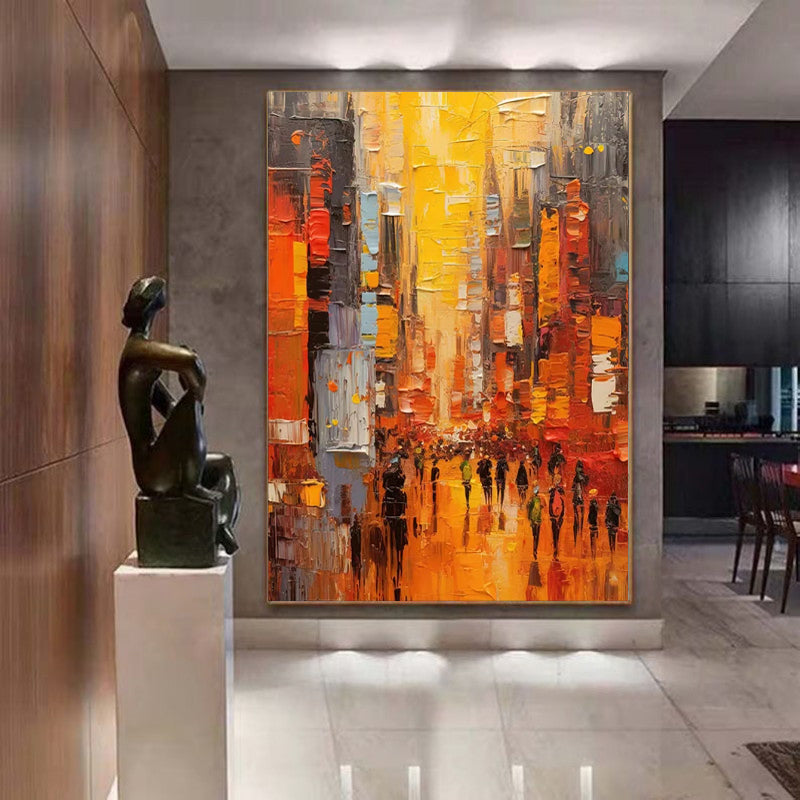 Modern Cityscape Hand Painted Minimal Art Acrylic Textured Abstract Painting Large Wall Art Pictures For Living Room Home Decor Bedroom