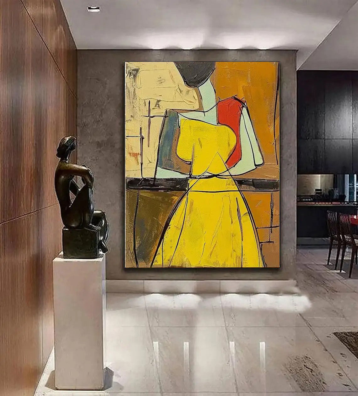 Hand-painted People Oil Painting On Canvas Abstract Large Yellow Texture Vintage Wall Art Wabi Sabi Painting Bedroom Large Wall Decor Gift Painting