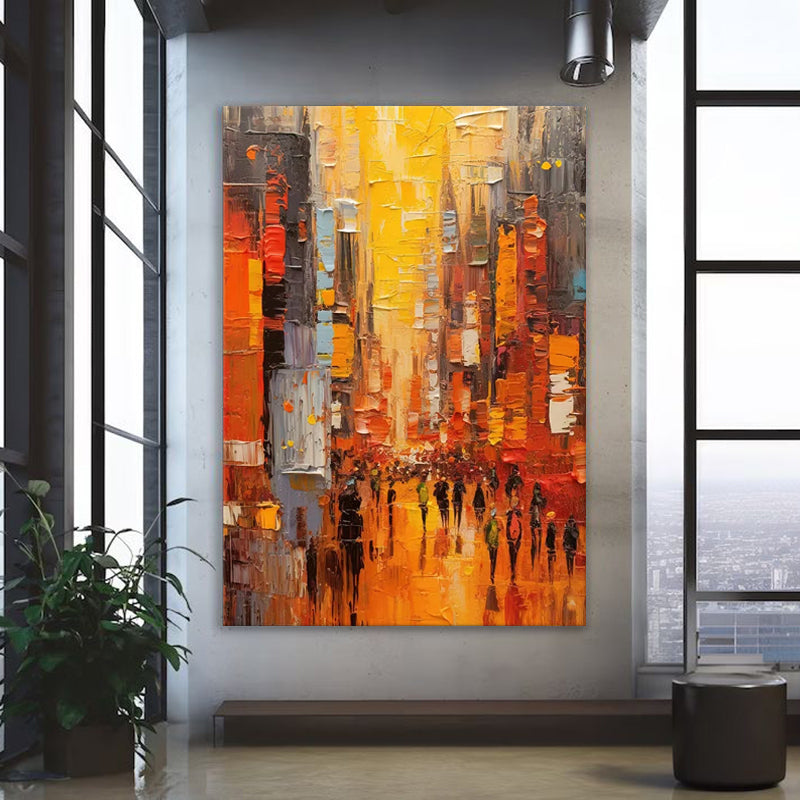 Modern Cityscape Hand Painted Minimal Art Acrylic Textured Abstract Painting Large Wall Art Pictures For Living Room Home Decor Bedroom