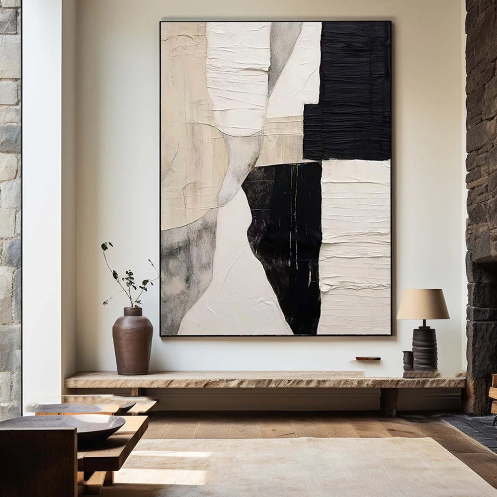 Handmade Oil Painting Canvas Wall Art Decoration Modern Abstract Black White Texture Minimalist For Home Decor Rolled Frameless Unstretched Painting