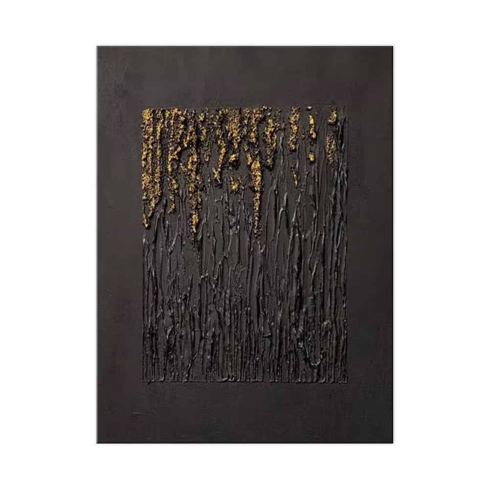 Large Black Abstract Handmade Painting Gold Textured Wall Art Minimalist Wabi-sabi Modern Home Living Room Decor